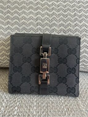 Gucci Black GG Canvas Jackie Bifold Wallet with Coin Pocke